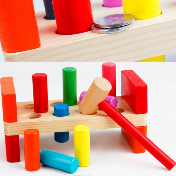 Colorful Wooden Hammering Bench Toy for Toddlers