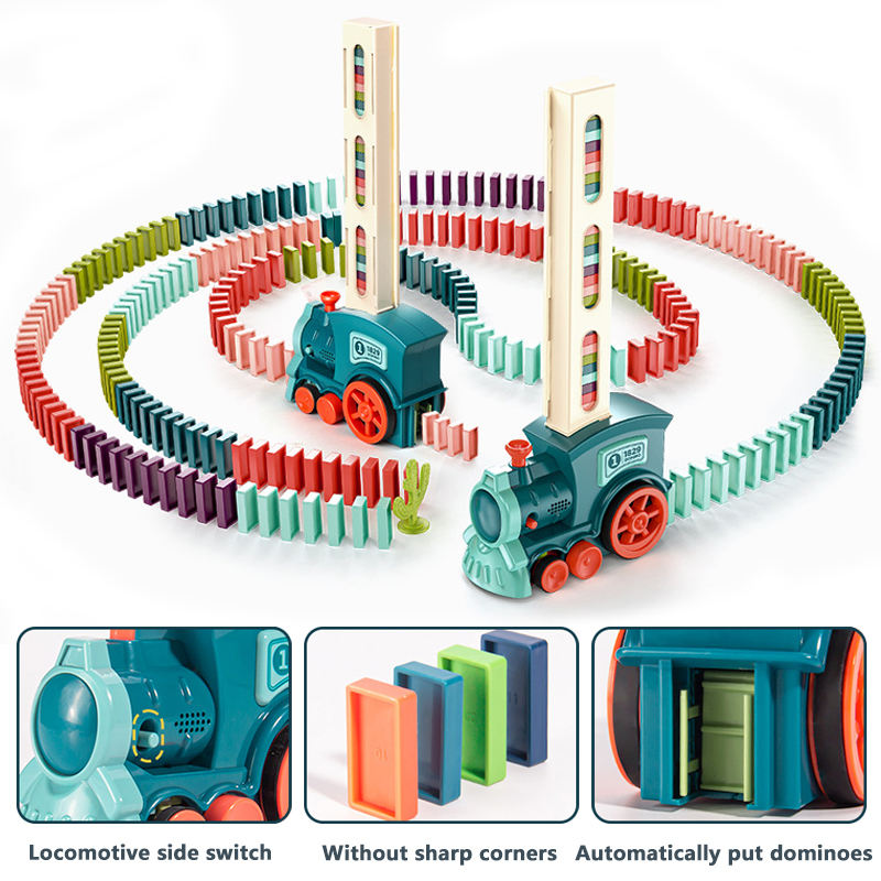 Automatic Domino Train Toy – Domino Laying Train Set with Colorful Tiles for Kids
