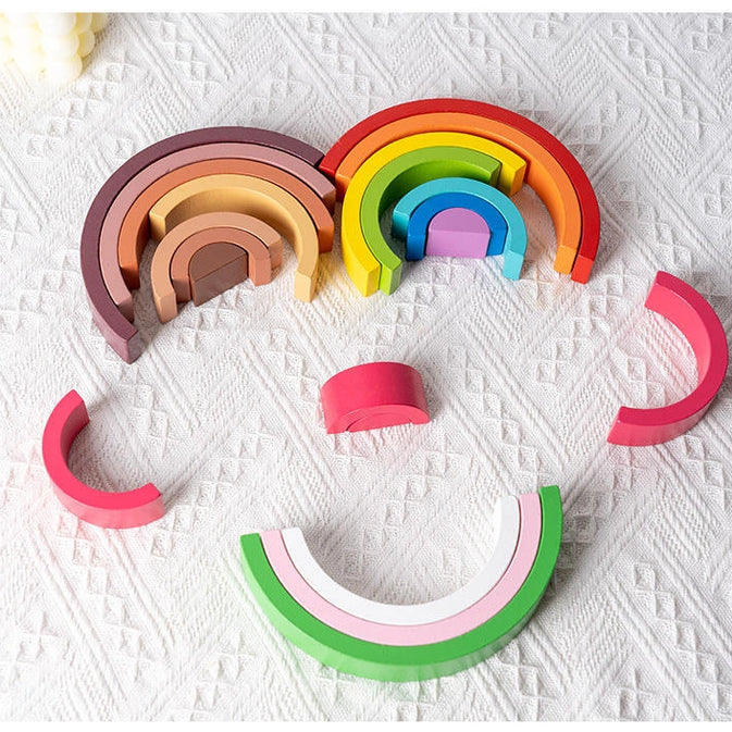 Wooden Rainbow Stacking Blocks – Montessori Toy for Kids (7-Piece Set)