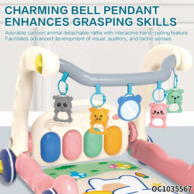 2-in-1 Baby Musical Walker with Play Mat & Hanging Toys – Blue Rabbit Theme