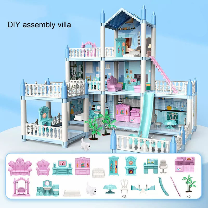Deluxe Dollhouse Playset Multi-Level with Furniture (Ground+2 Floors)