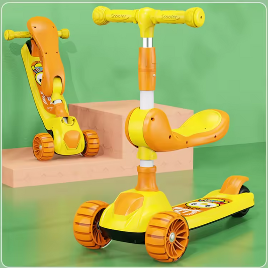 Adjustable Kids Scooter with Foldable Seat – Multi-Color 3-Wheel Ride