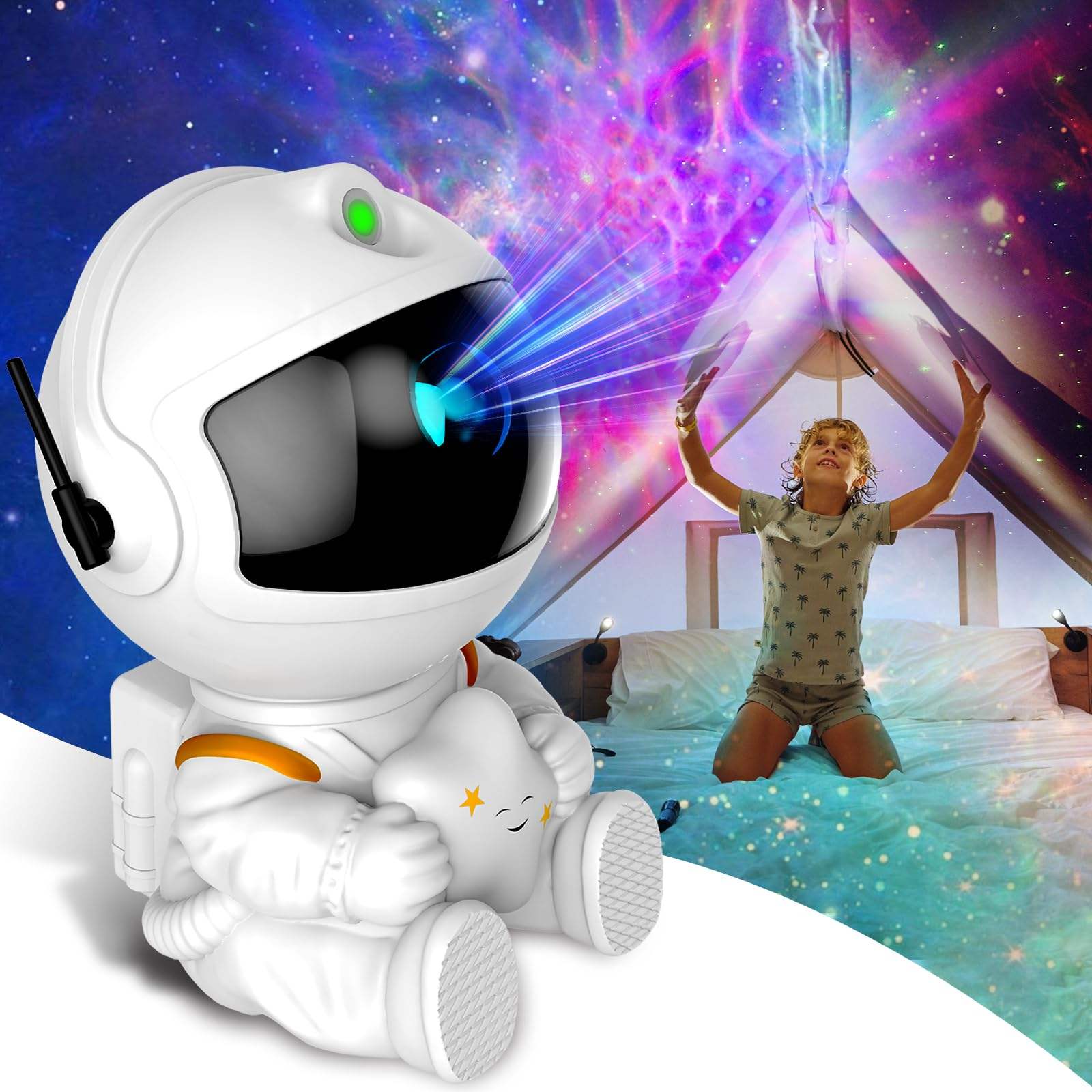 Sitting Astronaut Galaxy Projector Lamp – LED Star Night Light for Bedroom Decor