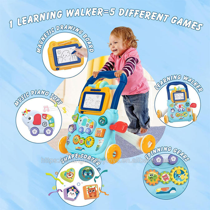 Music Baby Walker – 2-in-1 Activity & Learning Toy | With Lights, Sounds & Drawing Board