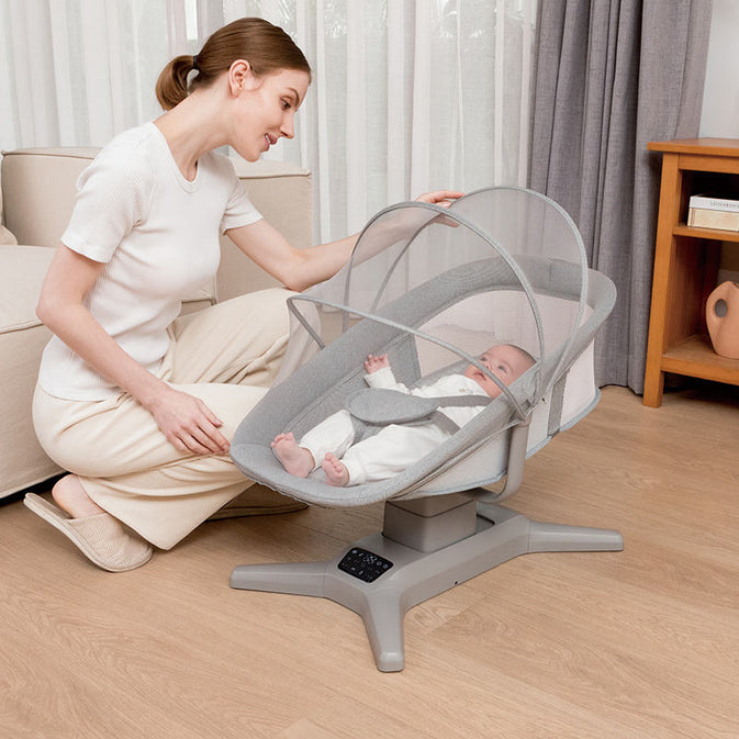 Electric Baby Swing Rocker with Mosquito Net & Remote – 5-Speed Auto Cradle for Newborns