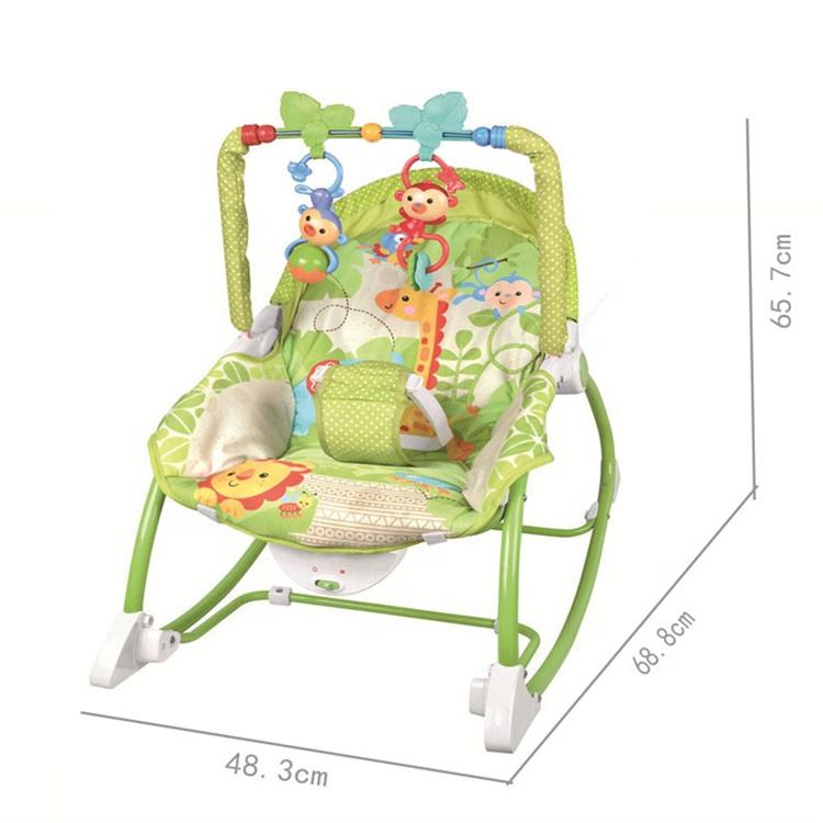Baby Bouncer Rocker Chair – Soft Reclining Seat with Soothing Vibrations & Safety Belt | Green Jungle