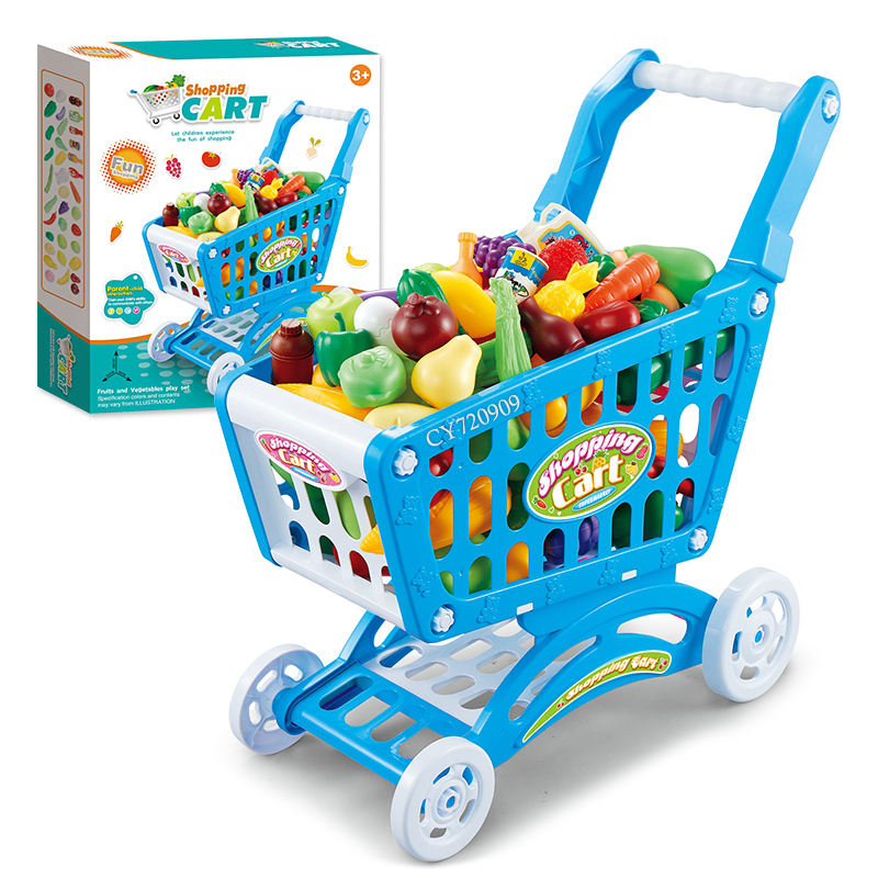 Kids Shopping Cart Playset + Fruit & Veggies Cutting Pack (Bundle)