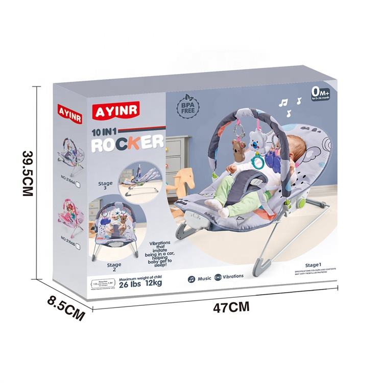 Baby Bouncer with Calming Vibrations and Toy Bar - Grey