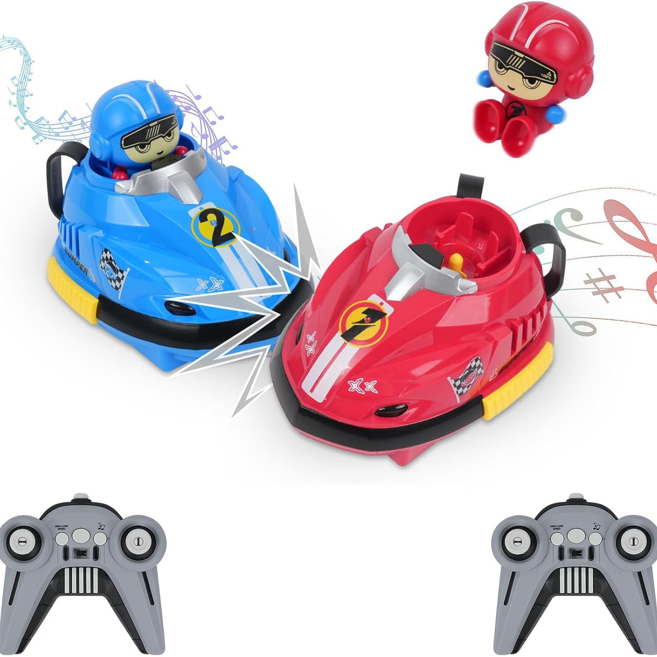 2 Remote Control Bumper Car Toy Set – Dual RC Cars with Ejecting Drivers, Lights & Music