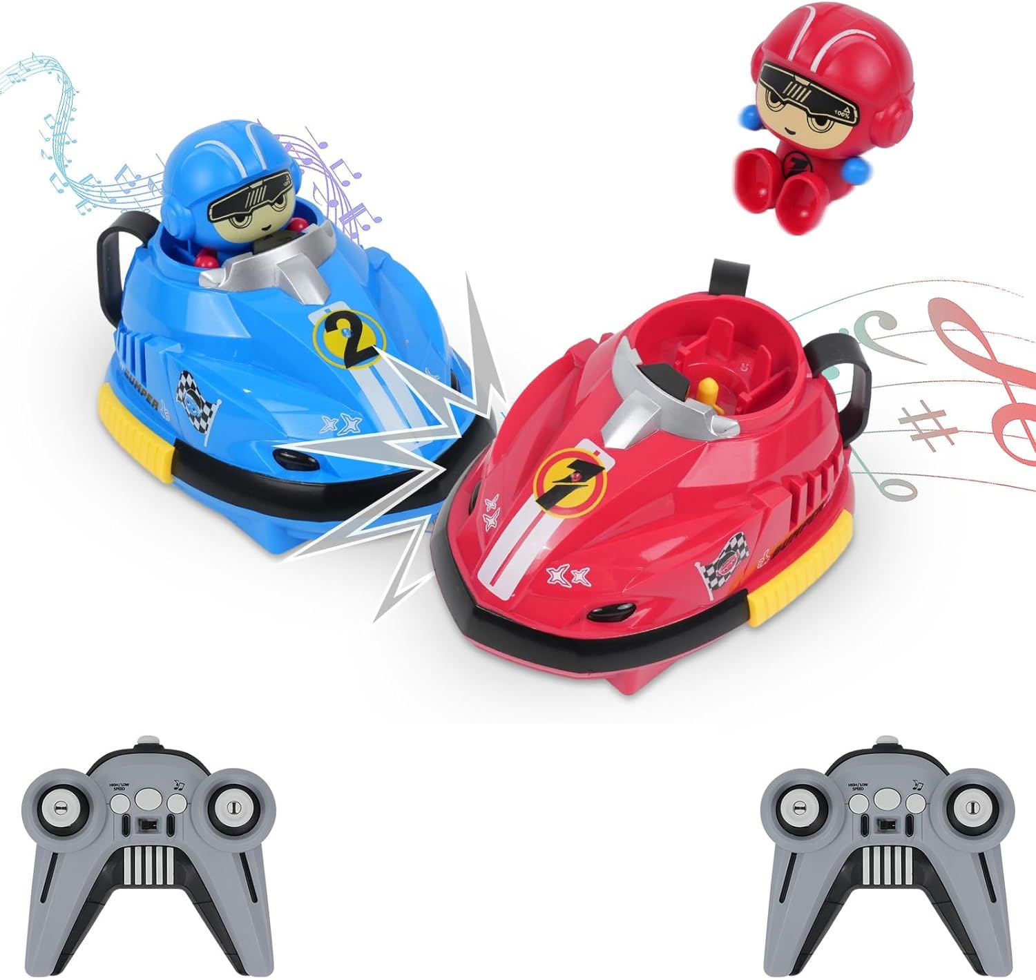 2 Remote Control Bumper Car Toy Set – Dual RC Cars with Ejecting Drivers, Lights & Music