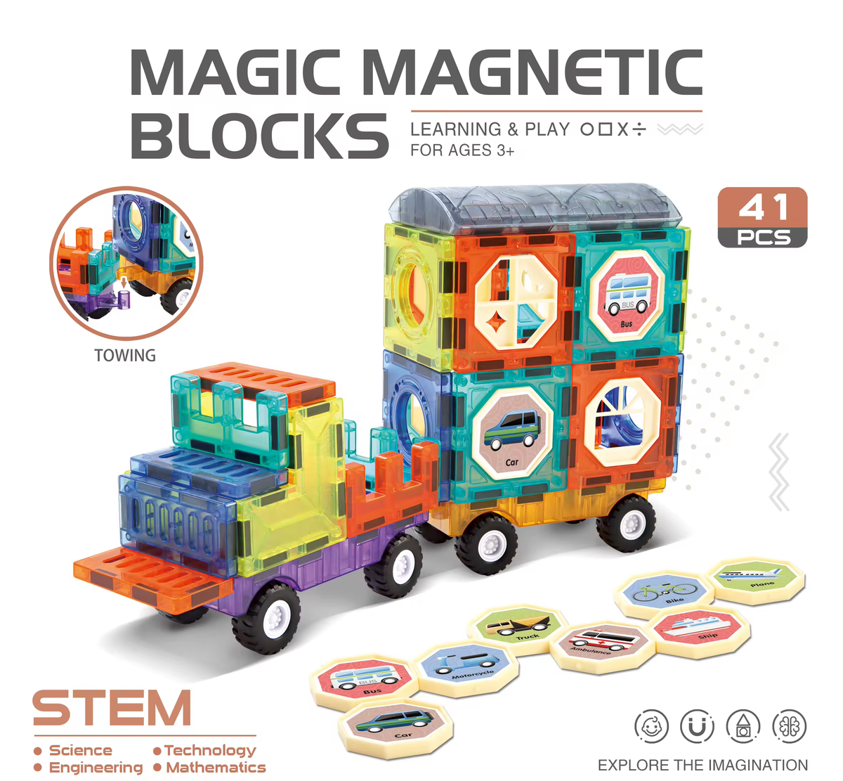 Magic Magnetic Blocks 41 Pcs Toy For Kids (Square Shape)