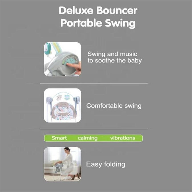 Baby Swing with Soft Plush Seat and Toy Bar - Multi-Color Design