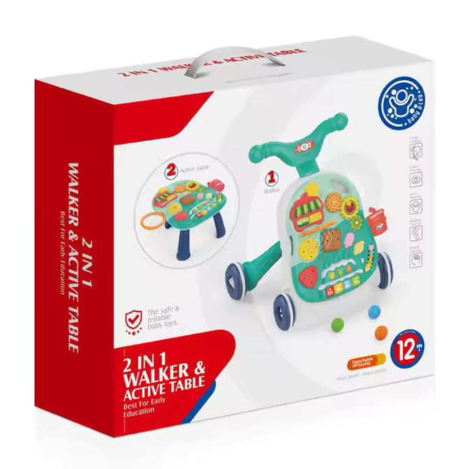 2-in-1 Baby Walker & Activity Table – Educational Toy for Early Learning (12M+)