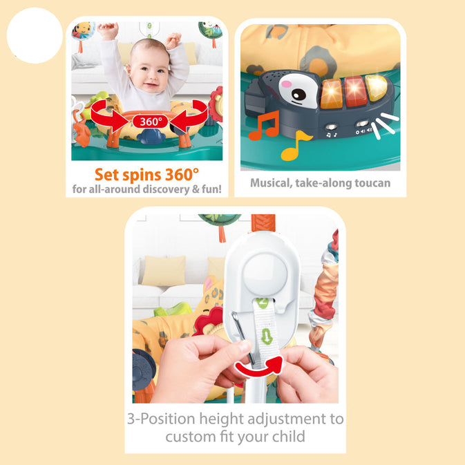 Baby Activity Jumper with 360° Rotating Seat, Music & Toys