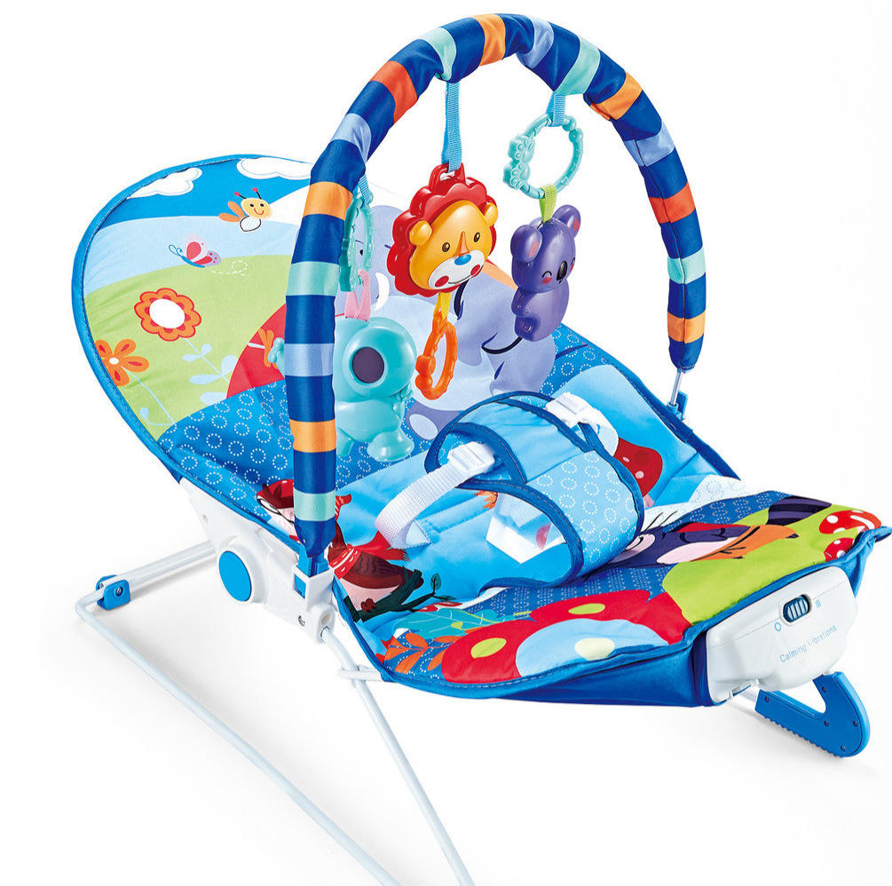 Vibrating Baby Bouncer Chair with Toy Bar – Jungle Theme, Soft Seat & Safety Harness