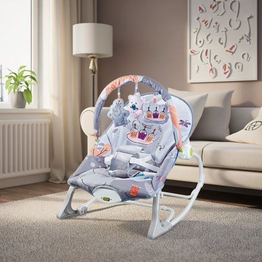 Baby Bouncer Rocker Chair – With Soothing Vibrations, Toy Bar & Safety Belt
