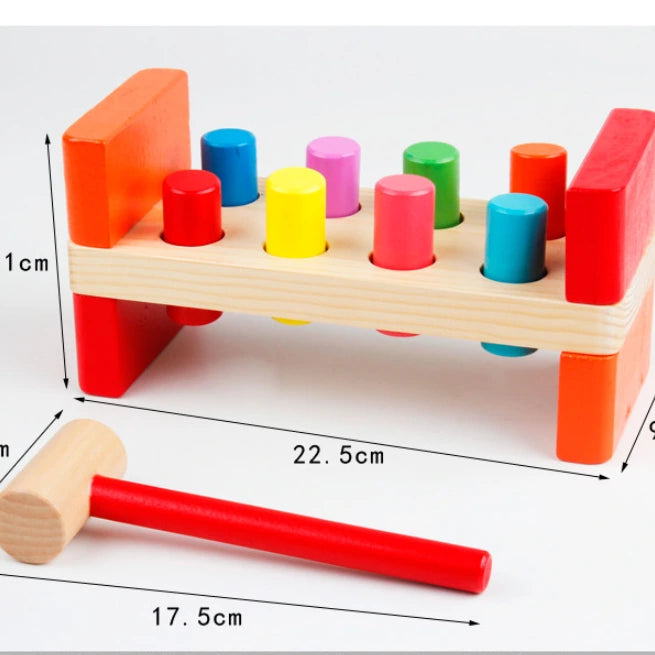 Colorful Wooden Hammering Bench Toy for Toddlers