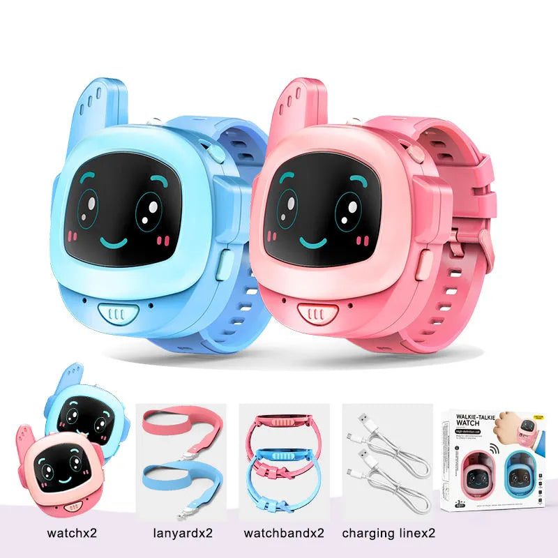 Pink and Blue Cute Robot Face Digital Kids Watch – Fun Cartoon Wristwatch