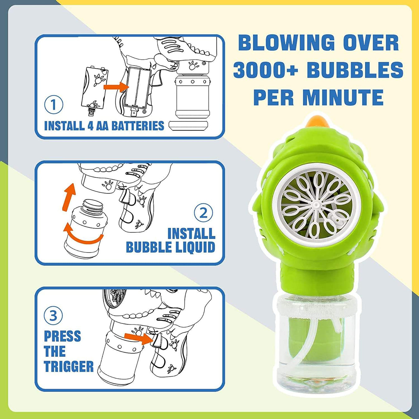 Dinosaur Bubble Gun Toy for Kids – Automatic Bubble Blower with Bubble