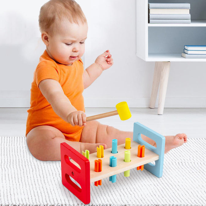 Colorful Wooden Hammering Bench Toy for Toddlers