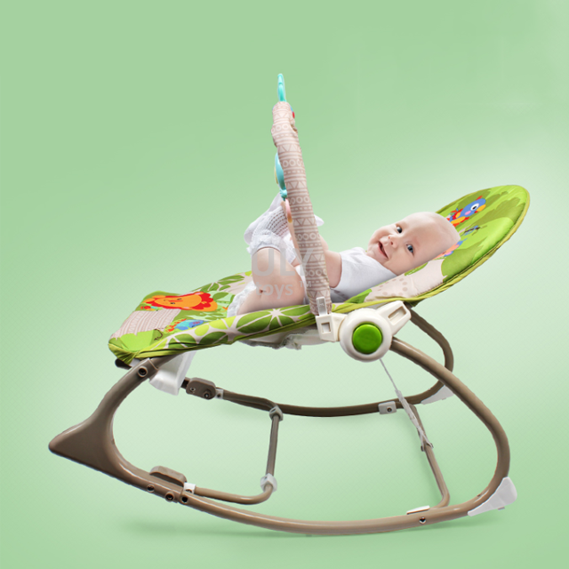 Baby Bouncer Rocker Chair – Soft Reclining Seat with Soothing Vibrations & Safety Belt | Green Jungle