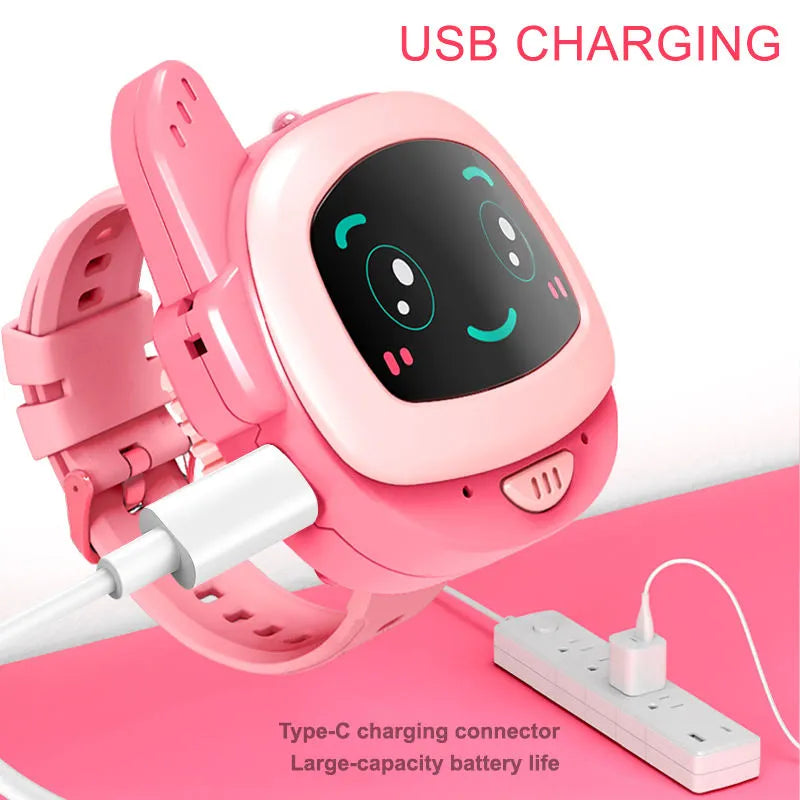 Pink and Blue Cute Robot Face Digital Kids Watch – Fun Cartoon Wristwatch