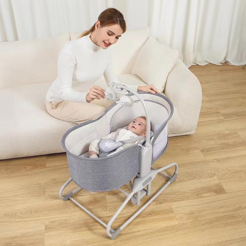 Adjustable Baby Swing with Soothing Rocking Motion, Toy Bar, and Reclining Seat