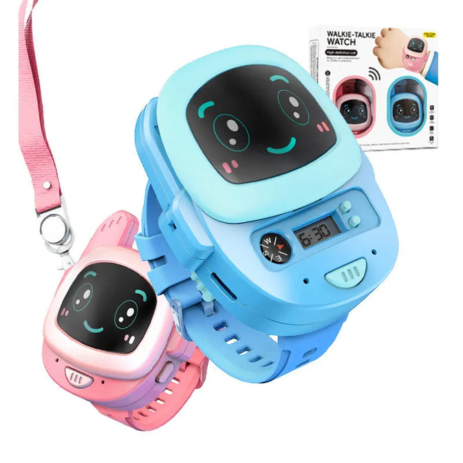 Pink and Blue Cute Robot Face Digital Kids Watch – Fun Cartoon Wristwatch