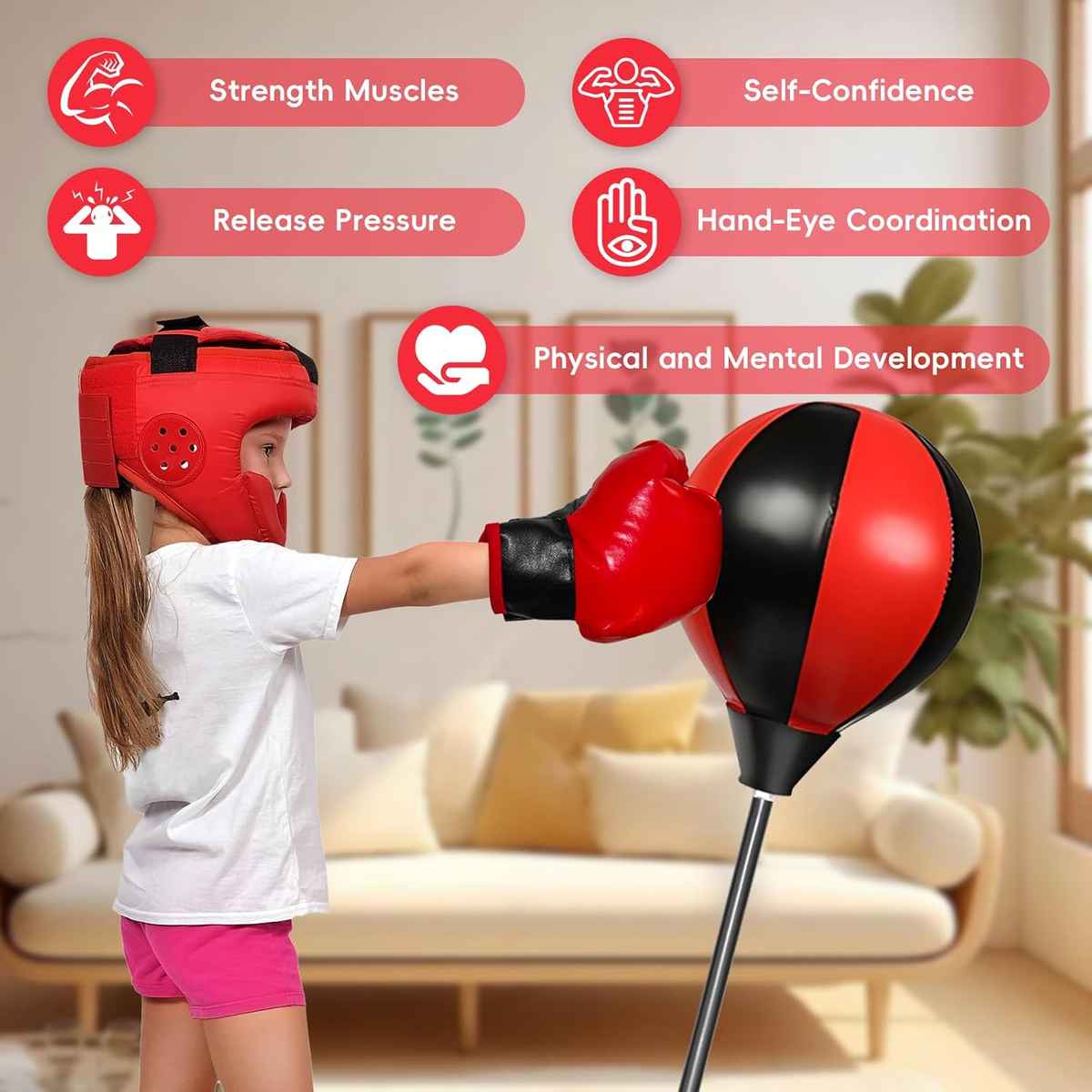 Adjustable Kids Boxing Set – Punching Bag with Gloves