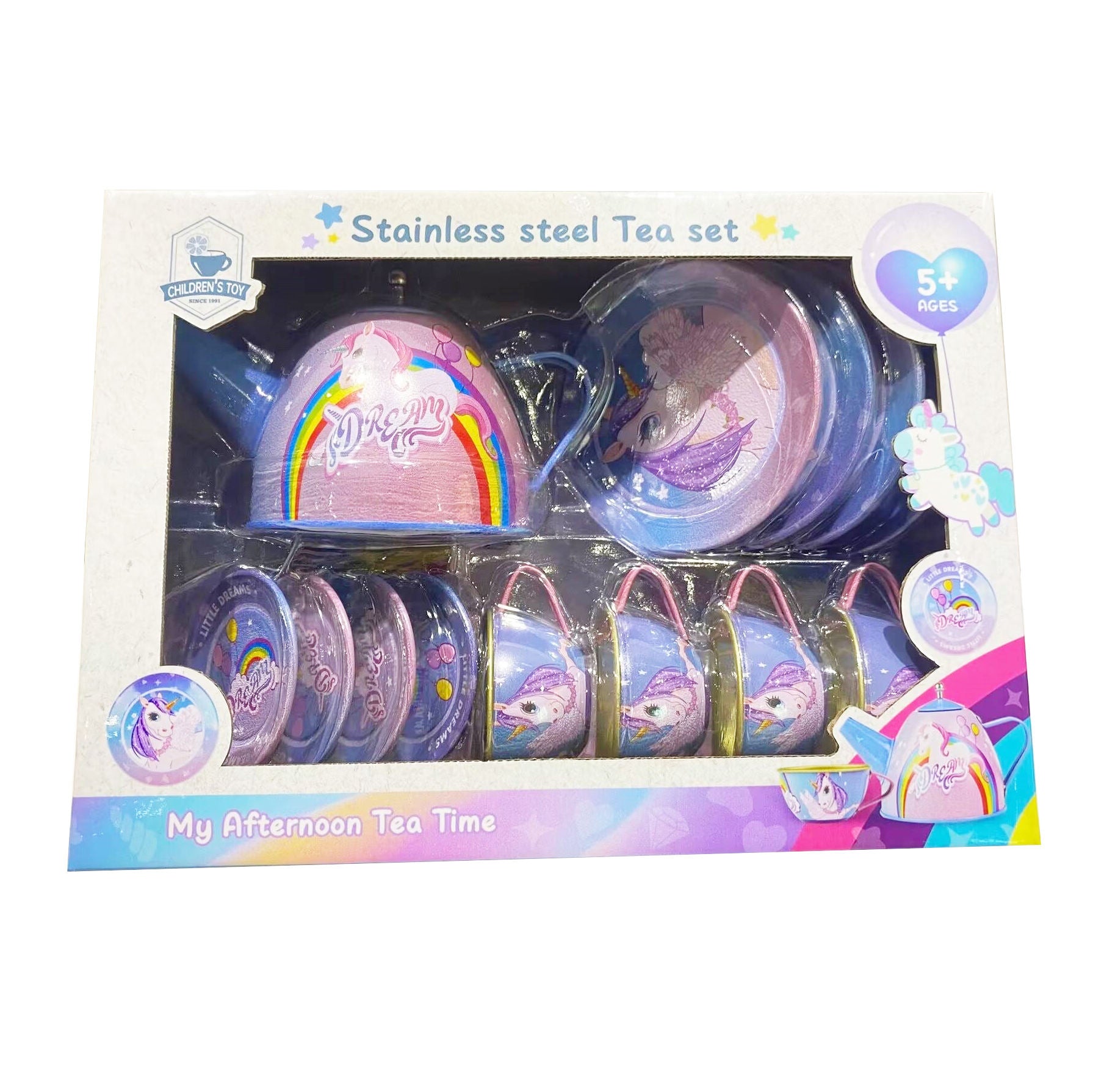 15-Piece Kids Metal Tea Set – Design Pretend Play Toy for Girls Ages 3+