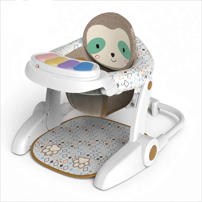 Multifunctional Baby Activity Chair with Sloth Animal Backrest & Piano Tray – Foldable Booster Seat