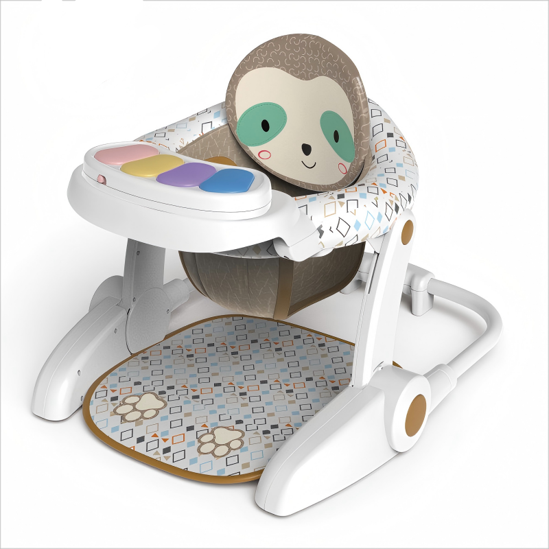 Multifunctional Baby Activity Chair with Sloth Animal Backrest & Piano Tray – Foldable Booster Seat