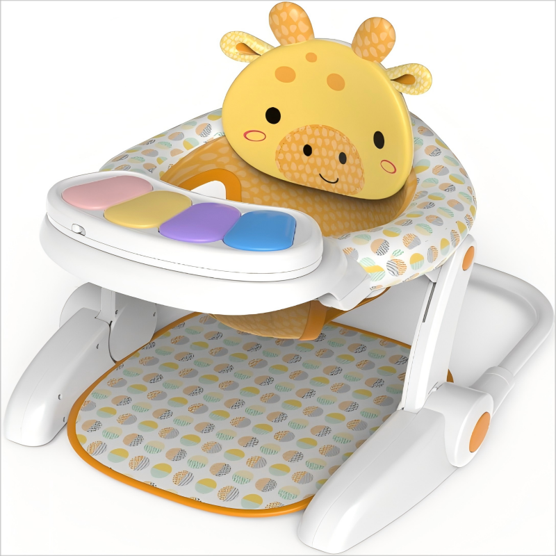 Multifunctional Baby Activity Chair with Animal Backrest & Piano Tray – Foldable Booster Seat