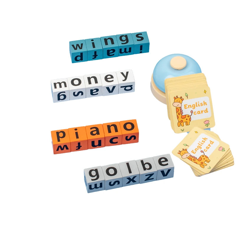Montessori Wooden Spelling Word Game with Flashcards & Letter Blocks