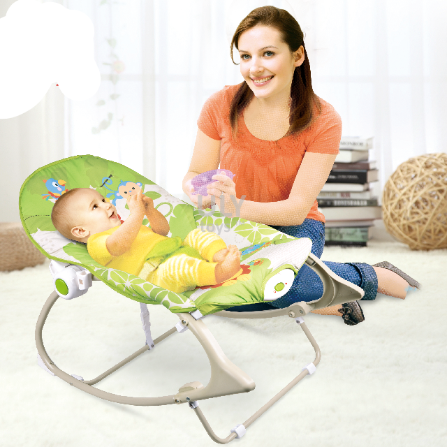 Baby Bouncer Rocker Chair – Soft Reclining Seat with Soothing Vibrations & Safety Belt | Green Jungle