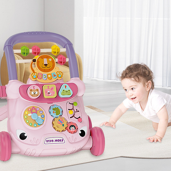 Multifunctional Baby Walker with Activity Learning Panel – Pink