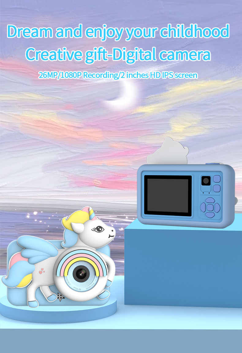 Digital camera Unicorn with Tripod Micro Toy lanyard Children Selfie Portable Toddler Video Holiday Gifts