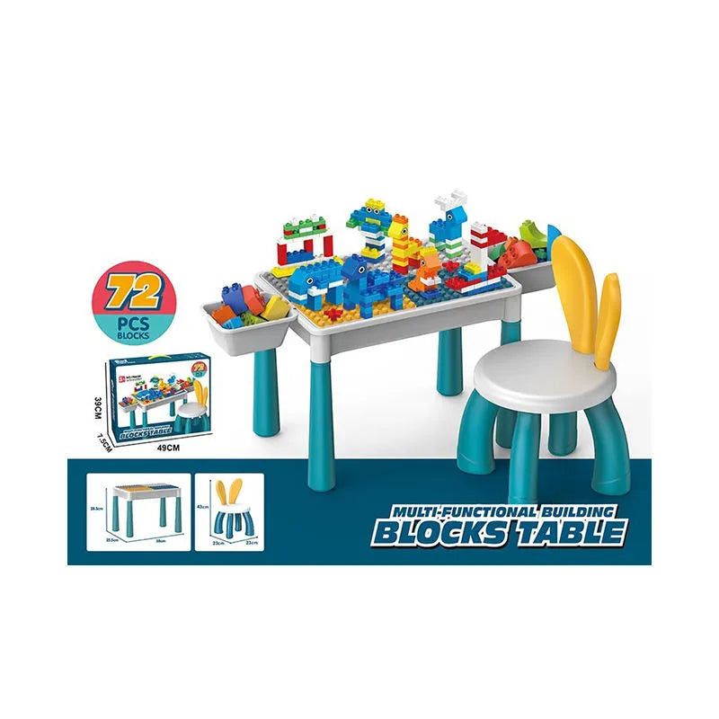 MultiFunction Building Block Table with Chair - 72 Pcs | Educational Play Table for Kids (3+ Years)