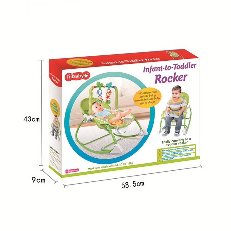 Baby Bouncer Rocker Chair – Soft Reclining Seat with Soothing Vibrations & Safety Belt | Green Jungle