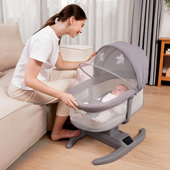 Multi-Motion Baby Cradle – 4-in-1 Electric Rocker with Mosquito Net
