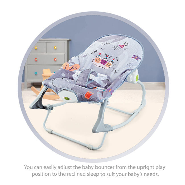 Baby Bouncer Rocker Chair – With Soothing Vibrations, Toy Bar & Safety Belt