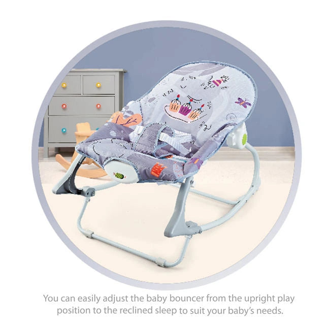 Baby Bouncer Rocker Chair – With Soothing Vibrations, Toy Bar & Safety Belt