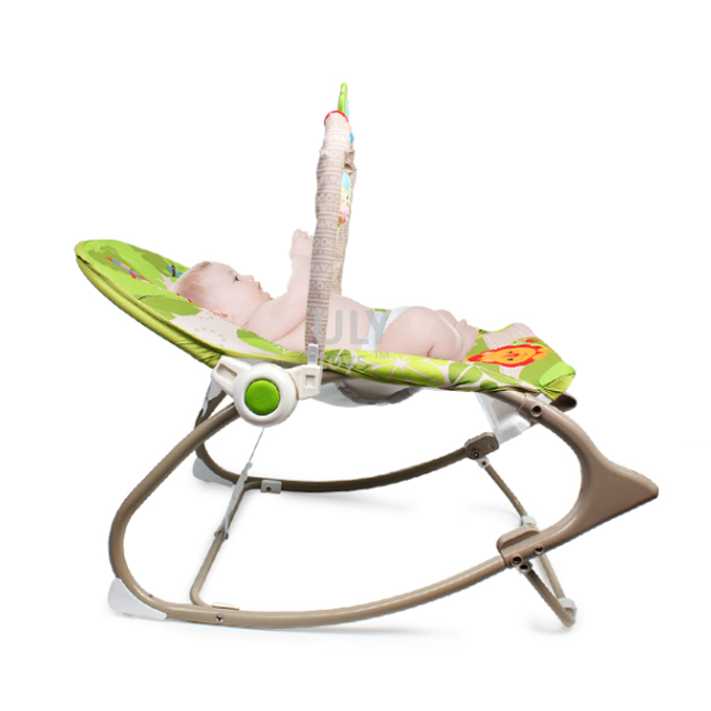 Baby Bouncer Rocker Chair – Soft Reclining Seat with Soothing Vibrations & Safety Belt | Green Jungle