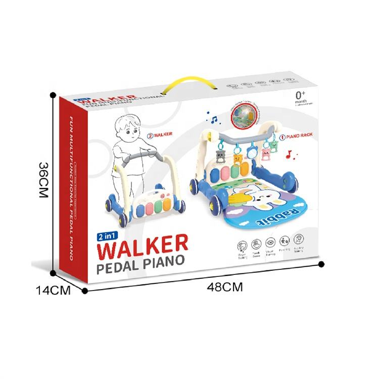 2-in-1 Baby Musical Walker with Play Mat & Hanging Toys – Blue Rabbit Theme