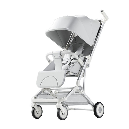 Luxury Baby Stroller – Foldable Travel Pram with Sunshade & Safety Harness (White)