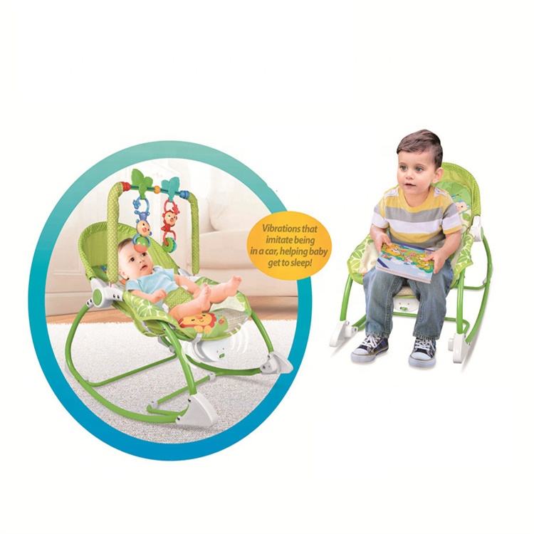 Baby Bouncer Rocker Chair – Soft Reclining Seat with Soothing Vibrations & Safety Belt | Green Jungle