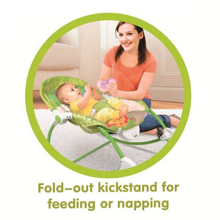 Baby Bouncer Rocker Chair – Soft Reclining Seat with Soothing Vibrations & Safety Belt | Green Jungle