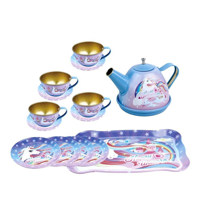 15-Piece Kids Metal Tea Set – Design Pretend Play Toy for Girls Ages 3+