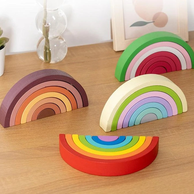 Wooden Rainbow Stacking Blocks – Montessori Toy for Kids (7-Piece Set)