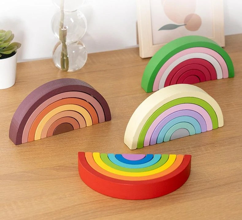 Wooden Rainbow Stacking Blocks – Montessori Toy for Kids (7-Piece Set)